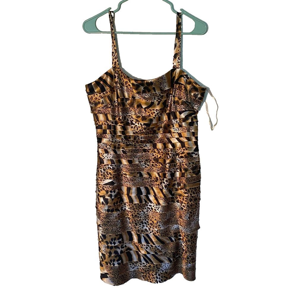 Cathaya Tan and Brown Layered Leopard and Cheetah Print Dress size 14